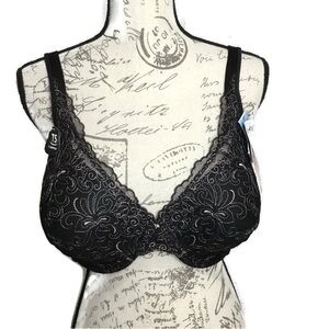 Playtex Secrets Black Underwire Bra 4523 with Embroidery Detail New with tag
